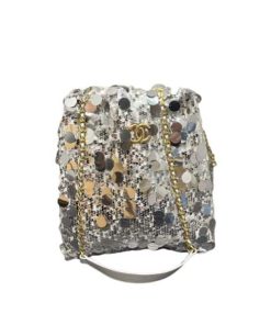 Chanel Cc Sequin Bucket Bag Grey 30Cm