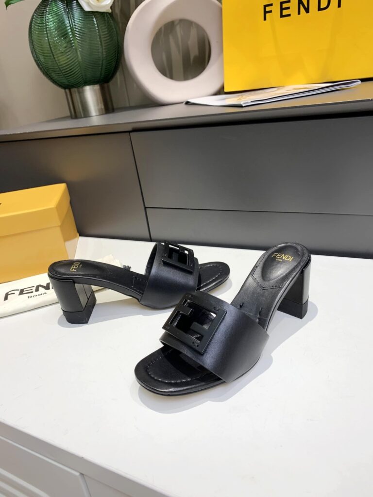 Fendi Signature Leather High Heel Black - Image 8