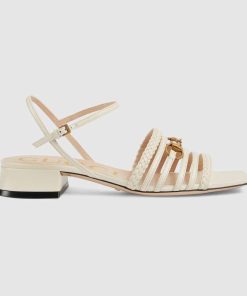 Gucci Women'S Mystic Horsebit Ketty Leather Sandal White 645405 C9D00 9022
