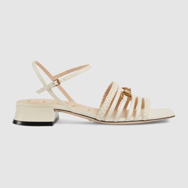 Gucci Women'S Mystic Horsebit Ketty Leather Sandal White 645405 C9D00 9022
