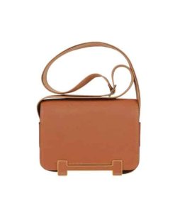 Hermes Geta Black Chevre Gold Hardware Brown 20Cm