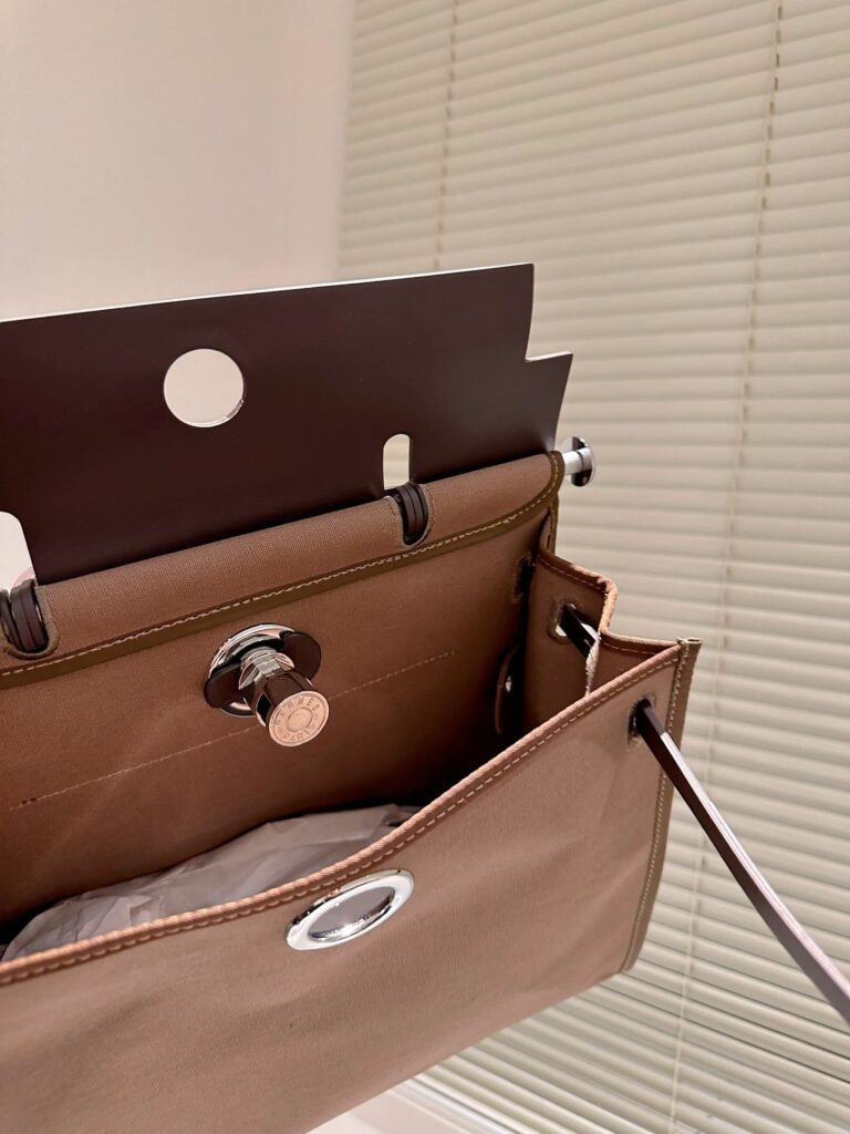 Hermes Toile Herbag Zip Tote Bag Dark Brown 31Cm - Image 8