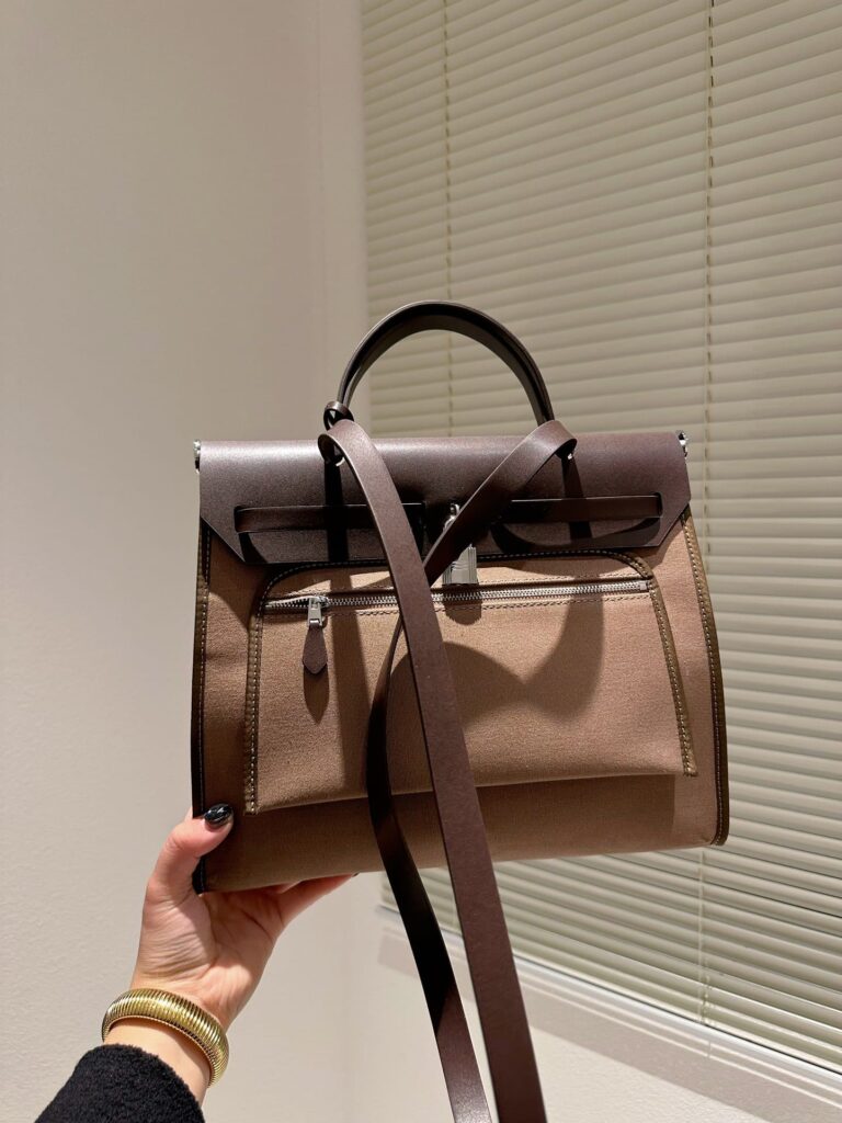 Hermes Toile Herbag Zip Tote Bag Dark Brown 31Cm - Image 6