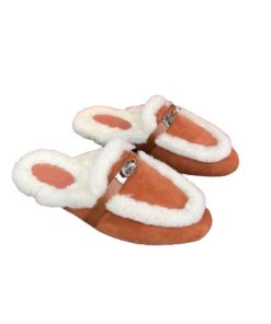 Hermes Oz Mule Shearling Brown White