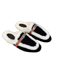 Hermes Oz Mule Shearling Black White