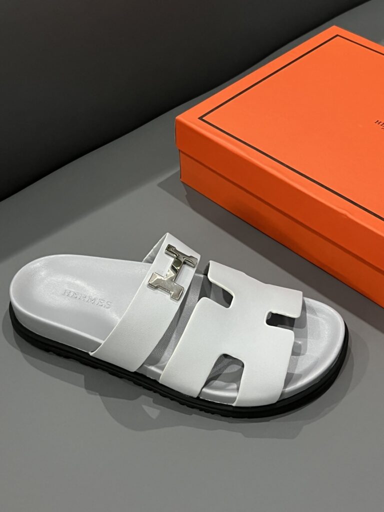 Hermes Chypre Sandal H Logo Silver Hardware Light Grey - Image 8