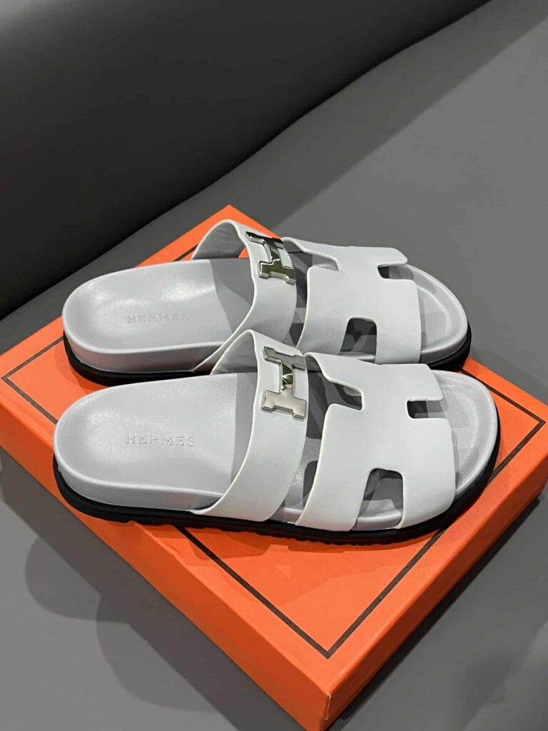 Hermes Chypre Sandal H Logo Silver Hardware Light Grey - Image 7