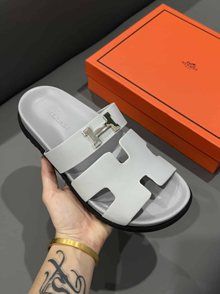 Hermes Chypre Sandal H Logo Silver Hardware Light Grey - Image 5
