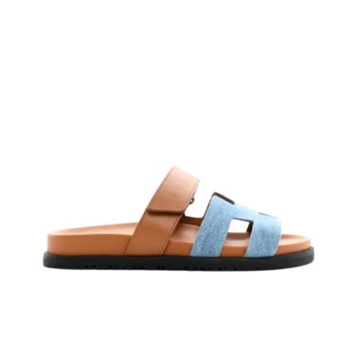 Hermes Chypre Flat Sandals Denim Brown - Image 7
