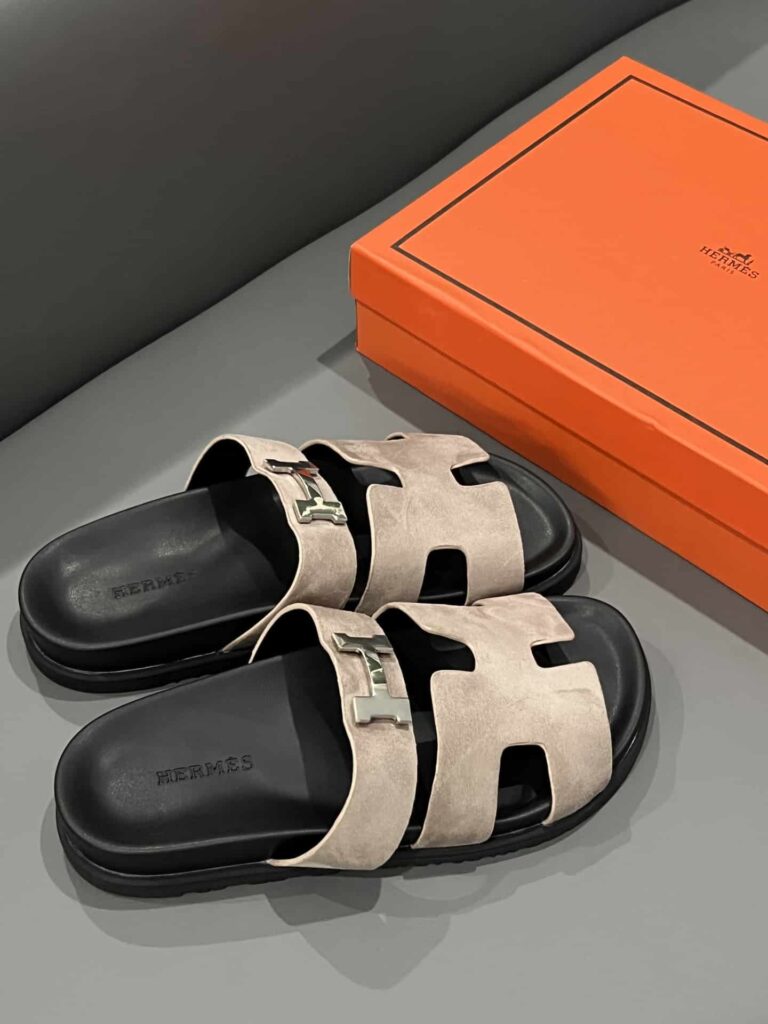 Hermes Chypre Sandal Suede H Logo Silver Hardware Light Brown - Image 8