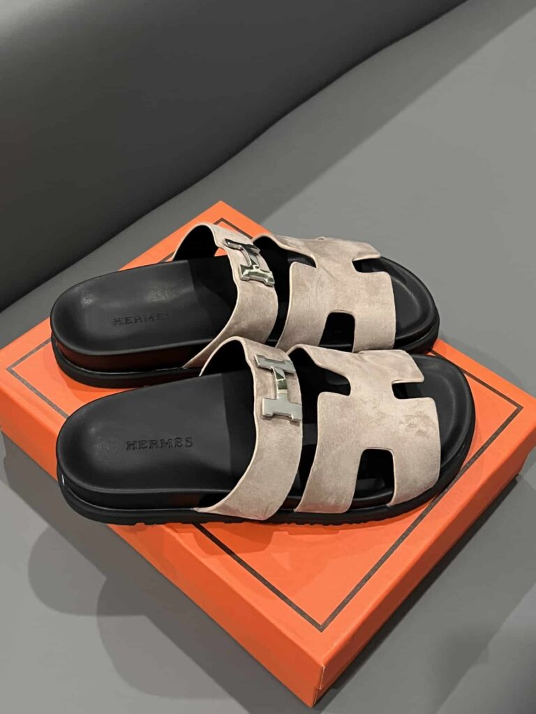 Hermes Chypre Sandal Suede H Logo Silver Hardware Light Brown - Image 7