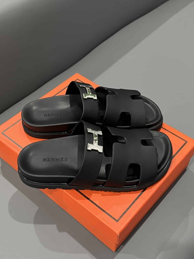 Hermes Chypre Sandal H Logo Silver Hardware Black - Image 7