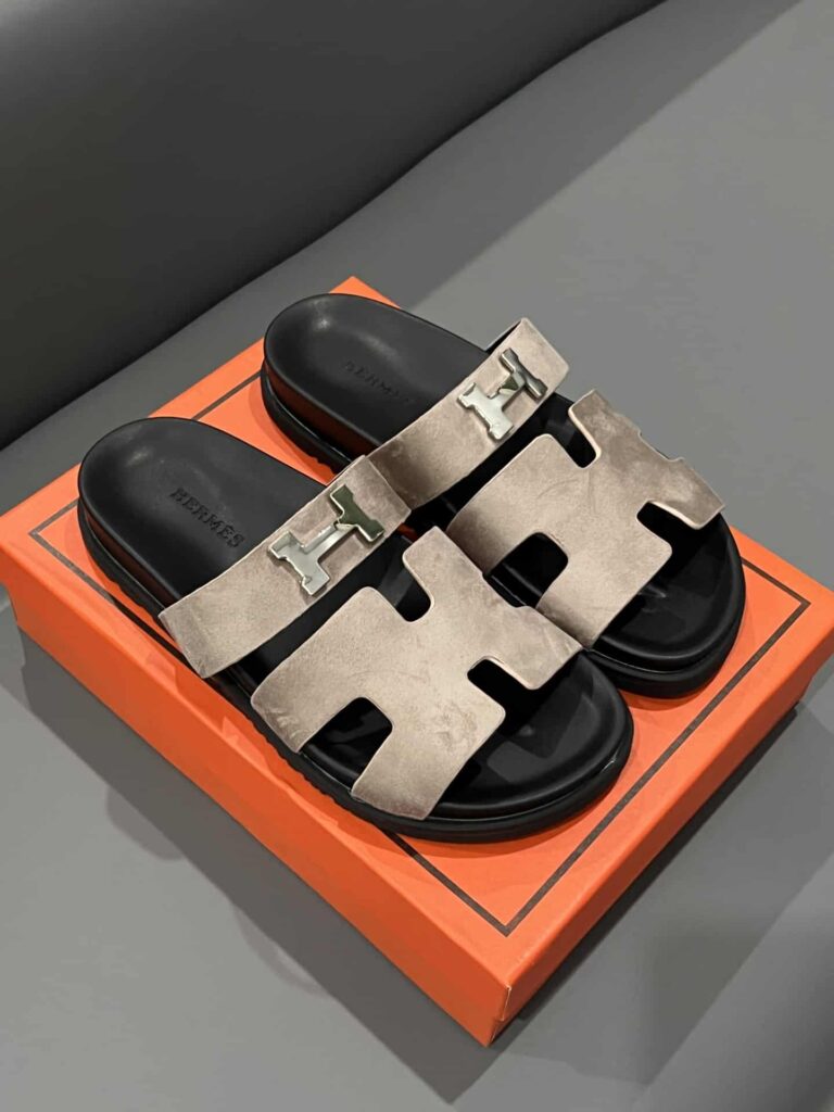 Hermes Chypre Sandal Suede H Logo Silver Hardware Light Brown - Image 6