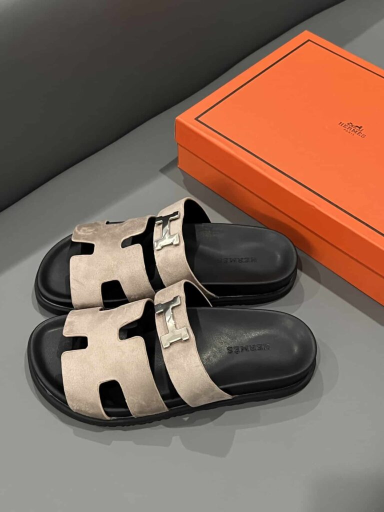 Hermes Chypre Sandal Suede H Logo Silver Hardware Light Brown - Image 2