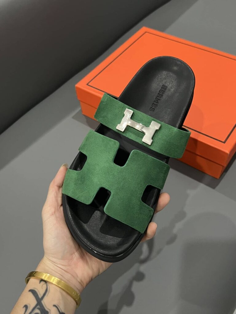 Hermes Chypre Sandal Suede H Logo Silver Hardware Green - Image 8