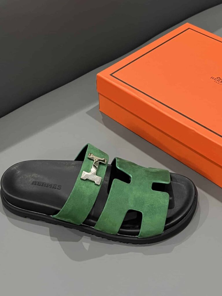 Hermes Chypre Sandal Suede H Logo Silver Hardware Green - Image 7