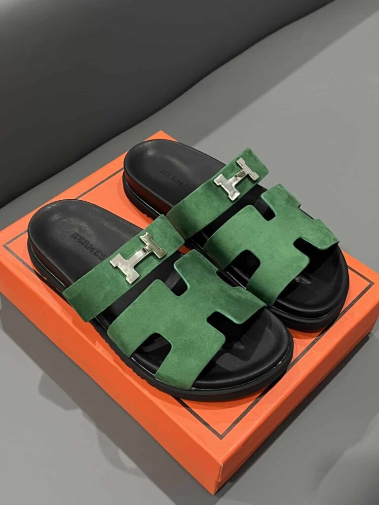 Hermes Chypre Sandal Suede H Logo Silver Hardware Green - Image 6