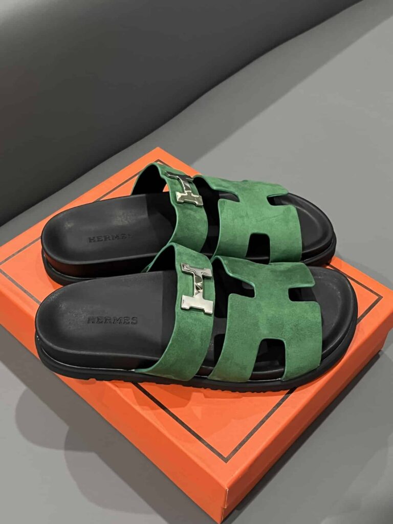 Hermes Chypre Sandal Suede H Logo Silver Hardware Green - Image 5