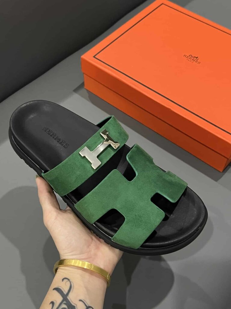 Hermes Chypre Sandal Suede H Logo Silver Hardware Green - Image 4