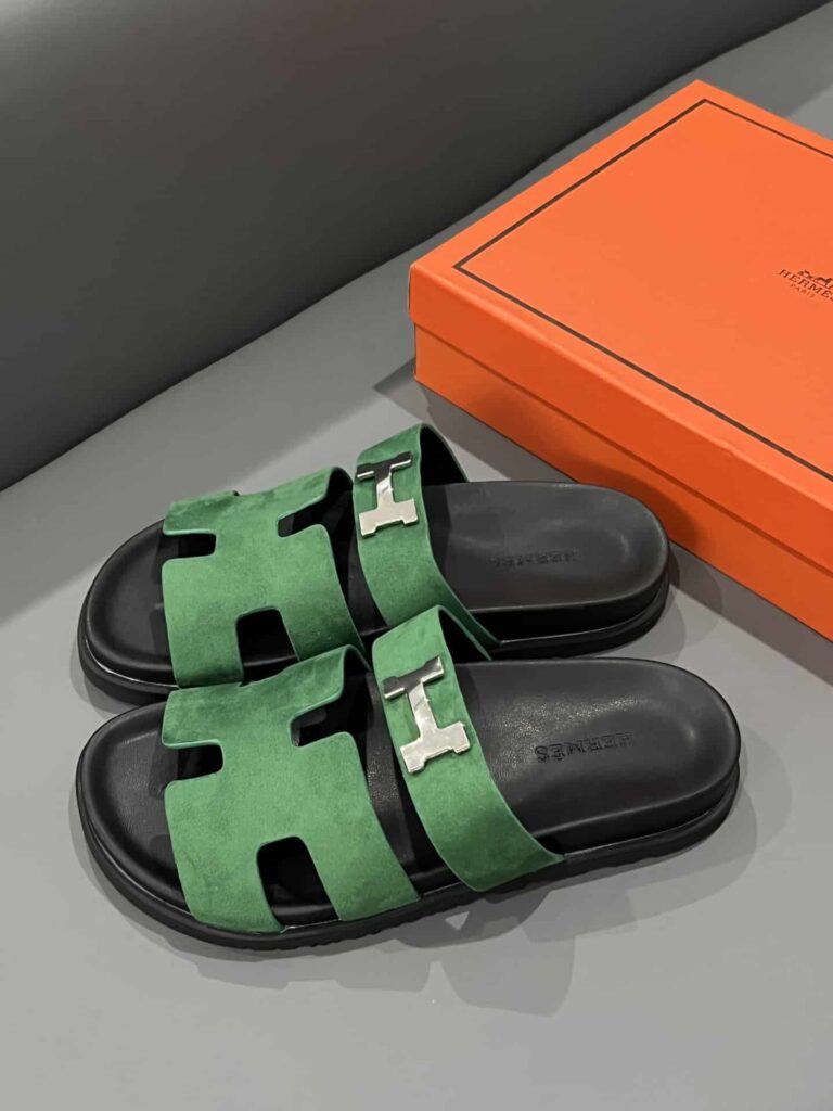 Hermes Chypre Sandal Suede H Logo Silver Hardware Green - Image 3