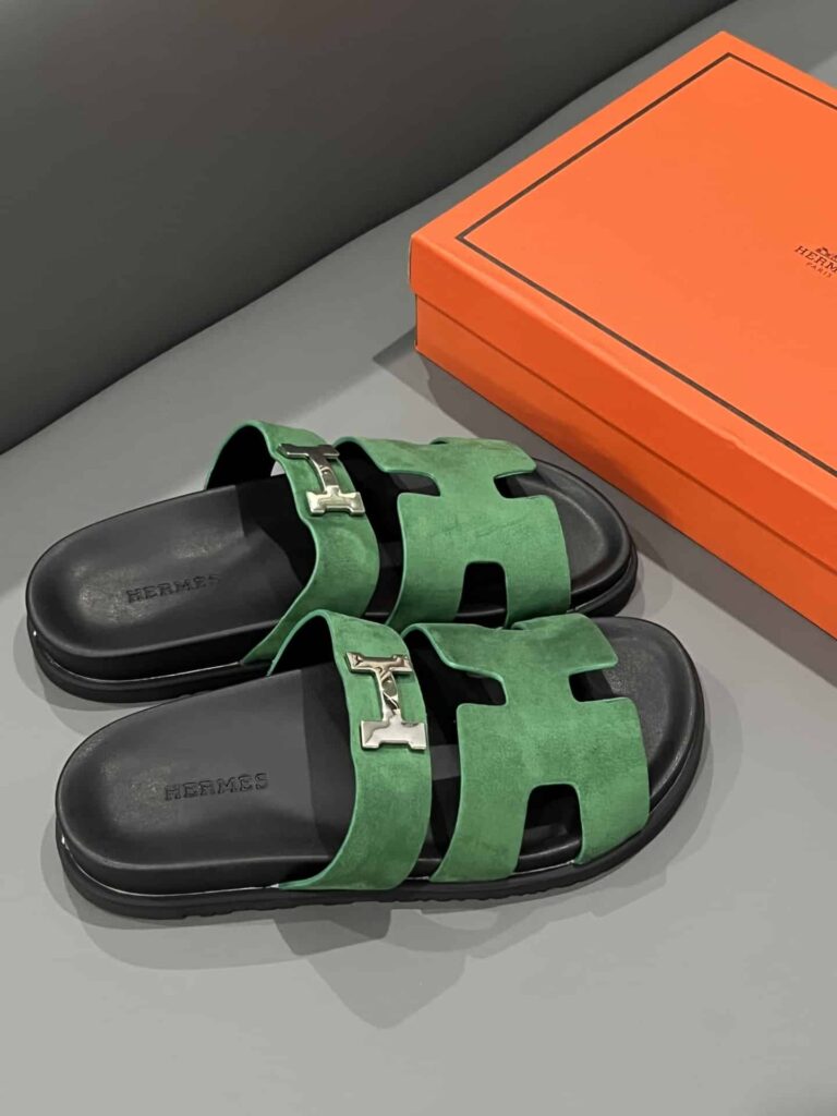 Hermes Chypre Sandal Suede H Logo Silver Hardware Green - Image 2