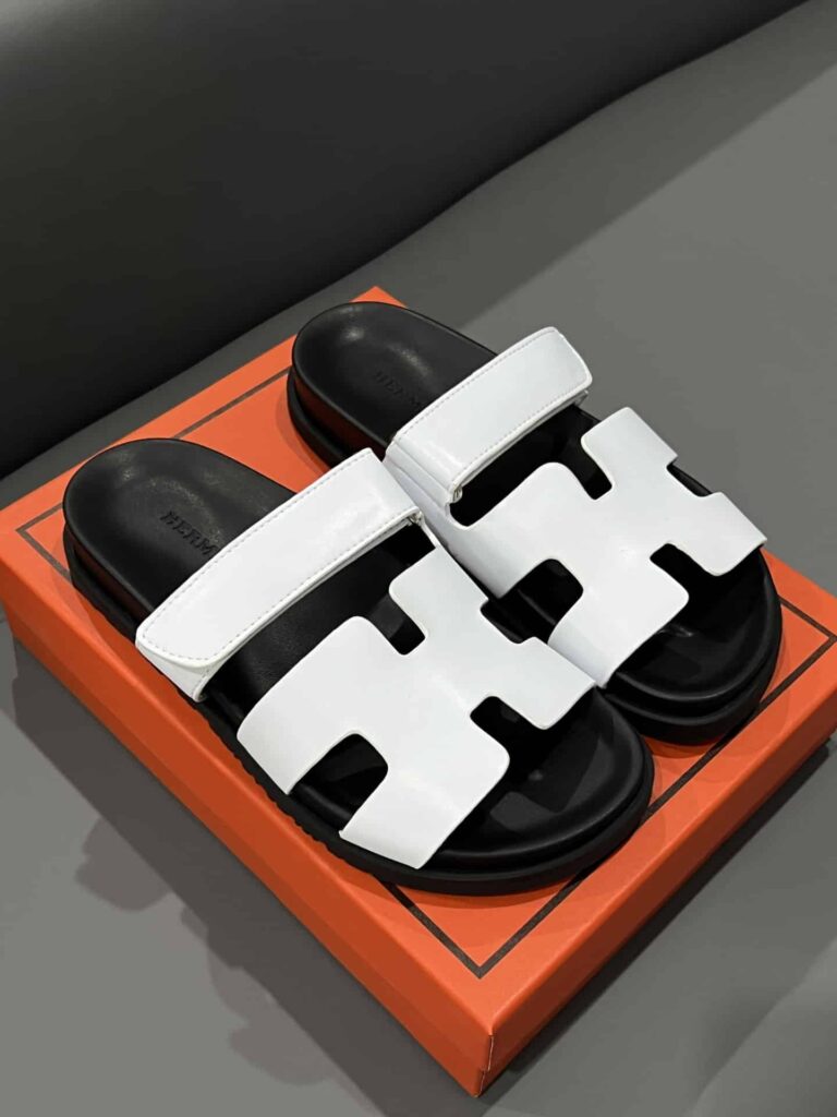 Hermes Chypre Sandal Blanc Calfskin White H222100Z 90345 - Image 6