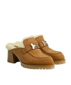 Hermes Flore 60 Mule Light Brown