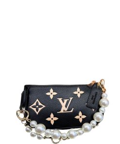 Louis Vuitton Pochette Accessoires With Pearl Chain Black 20Cm