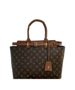 Louis Vuitton Tote Bag With Gold Tone Buckle Monogram Brown 34Cm