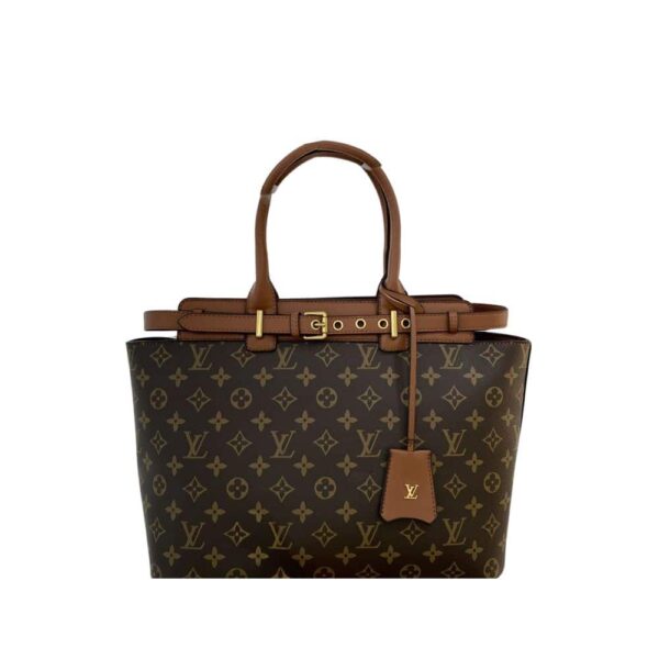 Louis Vuitton Tote Bag With Gold Tone Buckle Monogram Brown 34Cm