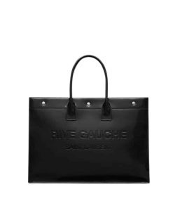 Saint Laurent Rive Gauche Large Tote Bag In Glazed Leather Black 48Cm 587273Aacp21000