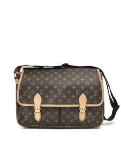 Louis Vuitton Monogram Sac Gibeciere Mm Crossbody Bag Brown With Beige Line 32Cm