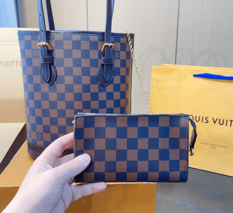 Louis Vuitton Damier Marais Bucket Tote Bag Navy Blue And Brown 26Cm N42240 - Image 6