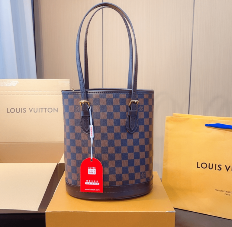 Louis Vuitton Damier Marais Bucket Tote Bag Navy Blue And Brown 26Cm N42240 - Image 9