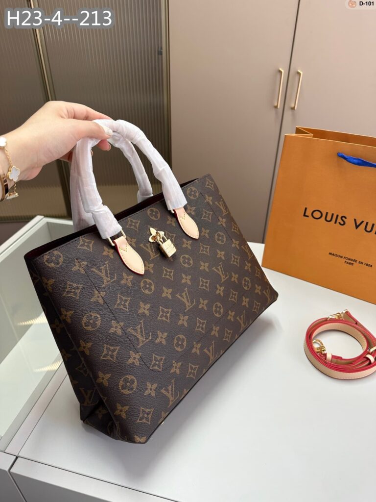 Louis Vuitton Flower Tote Bag 34Cm Brown With Line Beige M43551 - Image 4