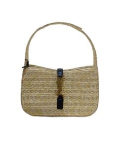 Saint Laurent Le 5 A 7 Mini Ysl Raffia Hobo Bag Beige Black 23Cm
