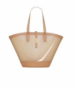 Saint Laurent Panier Medium In Vinyl And Vegetable Tanned Leather Brown 28 Cm 773697Fac0F2275