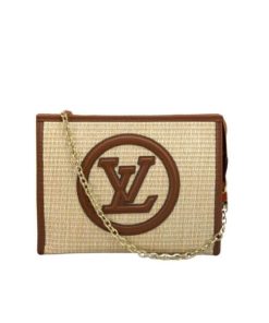 Louis Vuitton Natural Raffia Toiletry Pouch On Chain Brown 17Cm