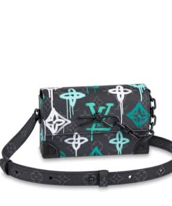 Louis Vuitton Steamer Messenger Taurillon Monogram Black And Blue 20Cm M81852