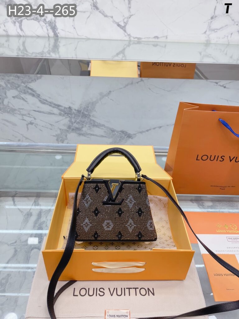 Louis Vuitton Capucines Mini Bag Glass Beads And Polyester Satin Gold 20Cm M21494 - Image 3