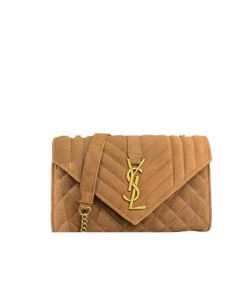 Saint Laurent Envelope Medium Chain Bag Brown 21Cm