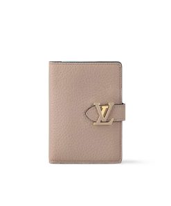 Louis Vuitton Lv Vertical Compact Wallet Taurillon Leather Galet Gray 12Cm M82198