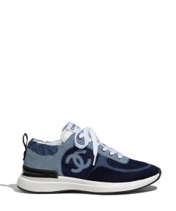 Chanel Neon Denim Lace Up Low Top Trainer Sneaker Blue  G37494 Y55237 K2847
