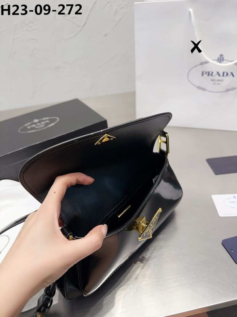 Prada Brushed Leather Bag Black 27Cm 1Bd344Vhtozo6F0632 - Image 10