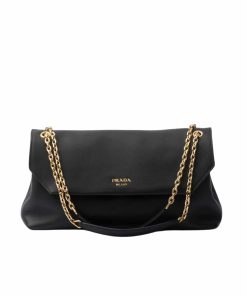 Prada Medium Leather Shoulder Bag Black 38Cm 1Bd367 2Cys F0002 V Ooo