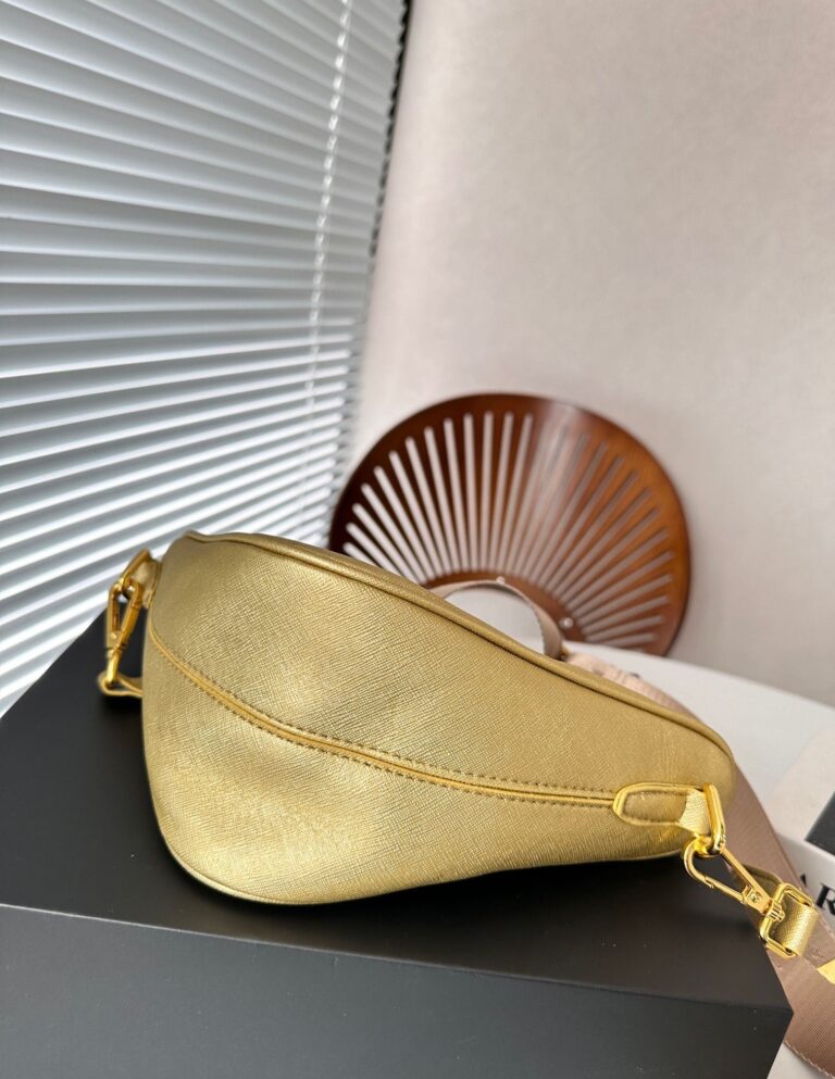 Prada Triangle Saffiano Leather Shoulder Bag Gold 28Cm - Image 5