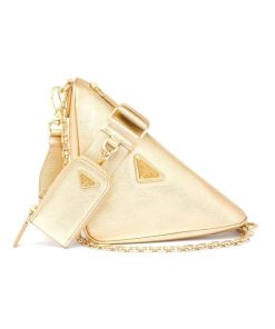Prada Triangle Saffiano Leather Shoulder Bag Gold 28Cm