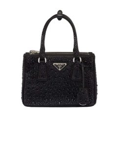 Prada Galleria Satin Mini Bag With Crystals Black 23Cm 1Ba906 2Awl F0002 V Eoy
