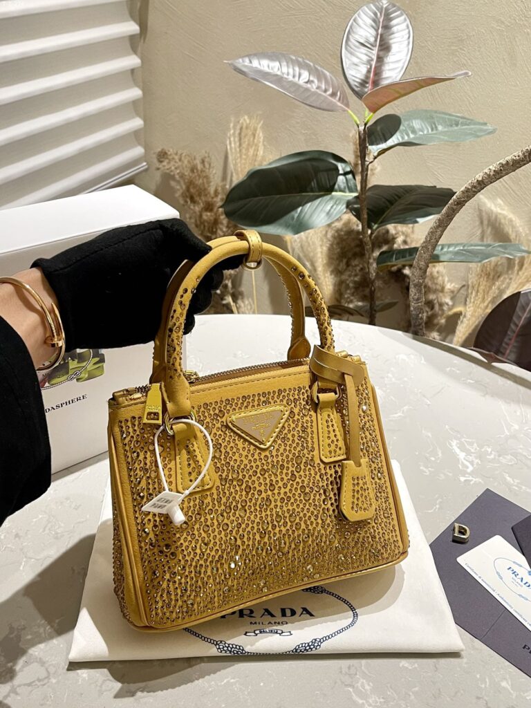 Prada Galleria Satin Mini Bag With Crystals Yellow 23Cm 1Ba906 2Awl F0522 V Eoy - Image 2