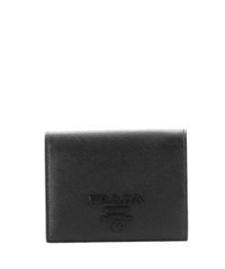 Prada Saffiano Monochrome Flap Small Wallet Full Black 10Cm 1Mv204 Qwa F0002
